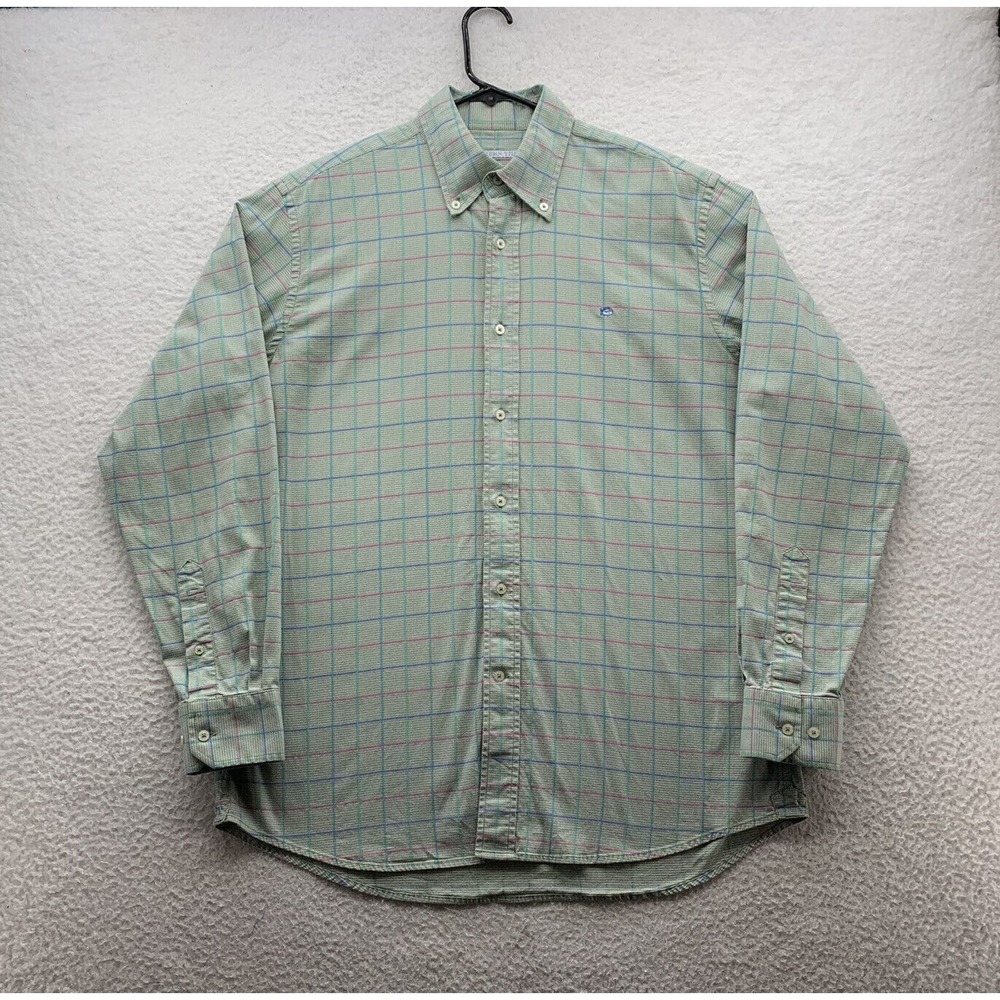 Southern Tide Button Up Shirt Mens Large L Houndstooth Green Pink Preppy Dad‎
